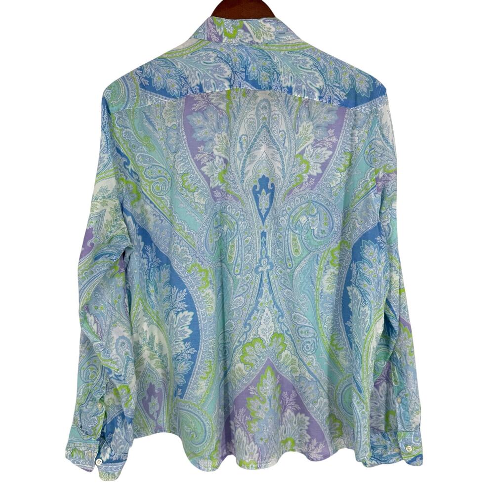 Ralph Lauren Sz XL Blue Green Tropical Lightweight Long Sleeve Blouse Shirt Top - Picture 9 of 9